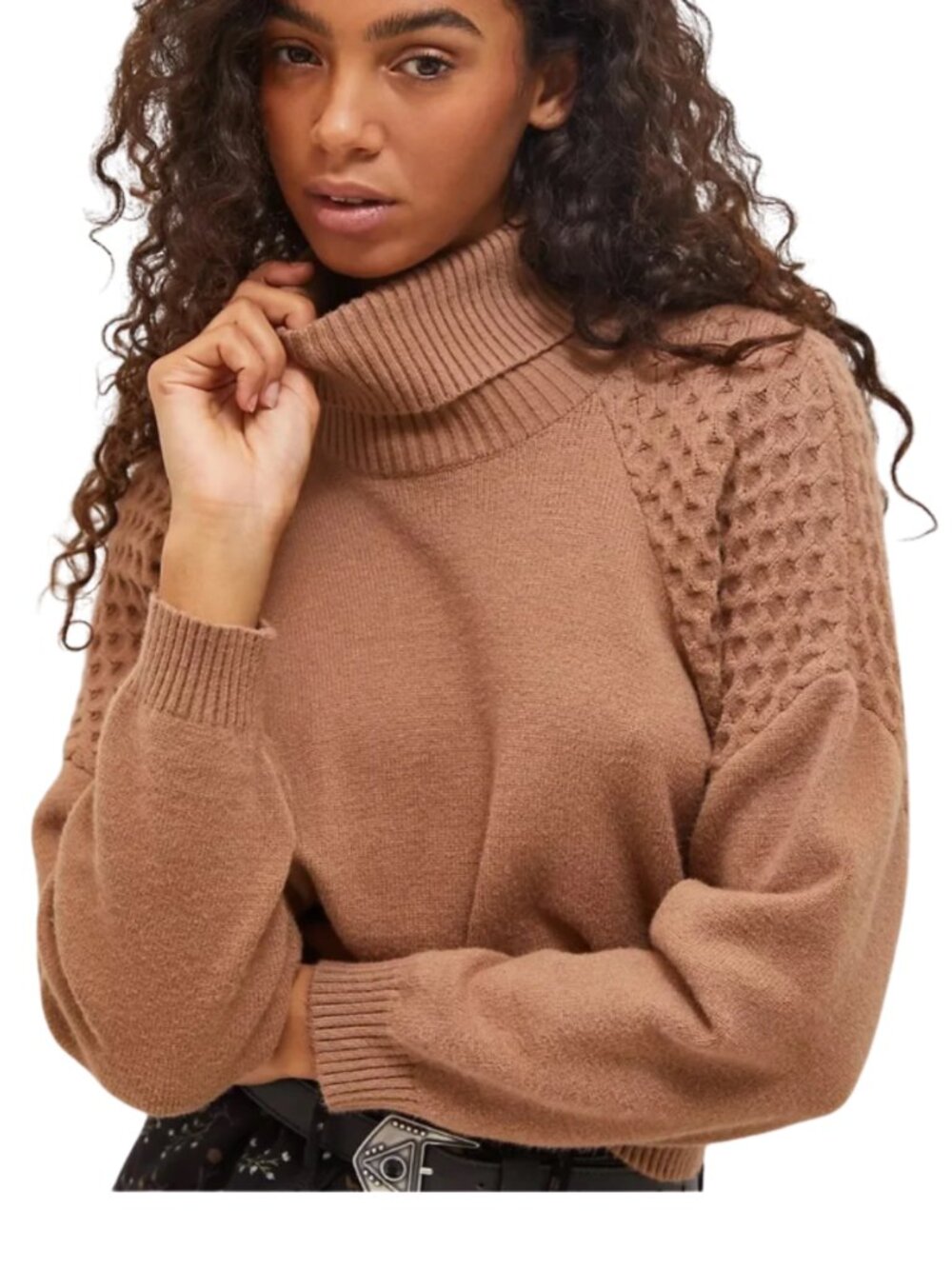 BB Dakota Steve Madden Brown Textured Sleeve Turtleneck Sweater Women's Large